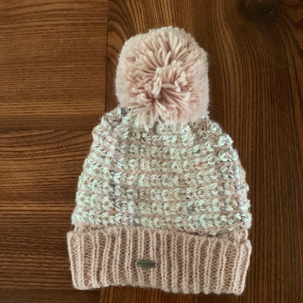 Woman and big girl winter hat blush light pink multicolored